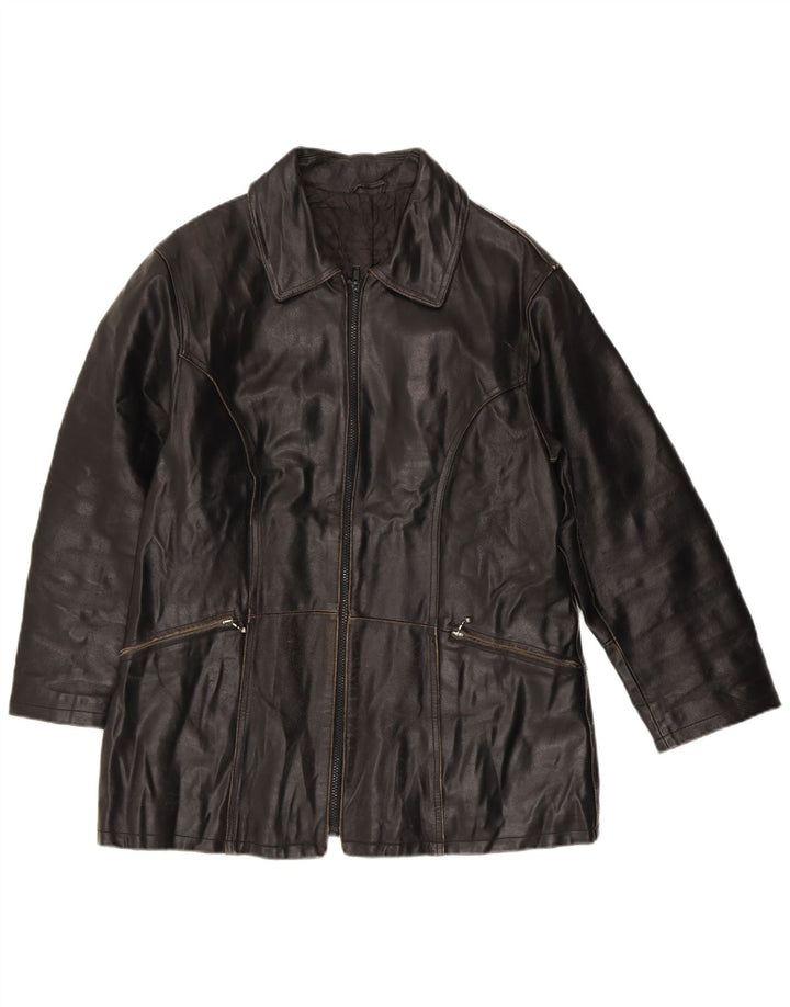 VINTAGE Γυναικείο Δερμάτινο Μπουφάν IT 42 Μεσαίο Μαύρο Δερμάτινο