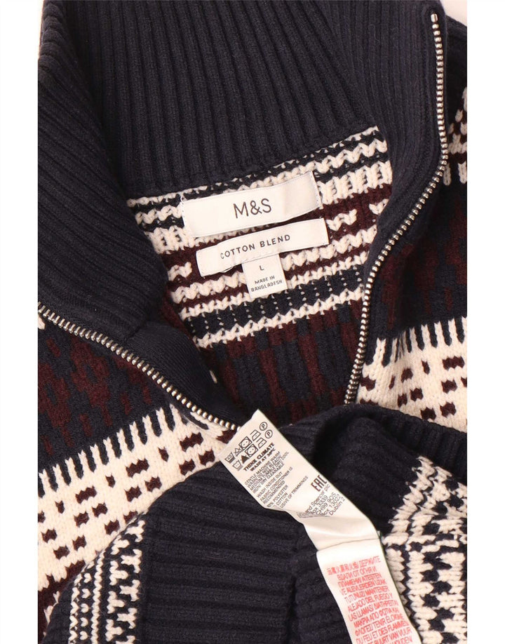 Marks & Spencer Ανδρικό πουλόβερ με φερμουάρ, μεγάλο Navy Blue Fair Isle