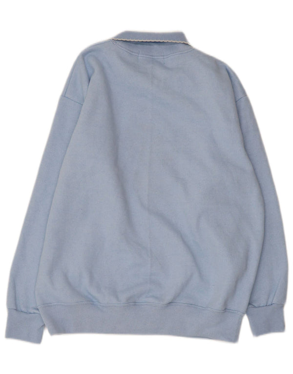 VINTAGE Γυναικείο Πόλο πουλόβερ με λαιμόκοψη UK 14 Μεσαίο μπλε λουλουδάτο πεταλούδα