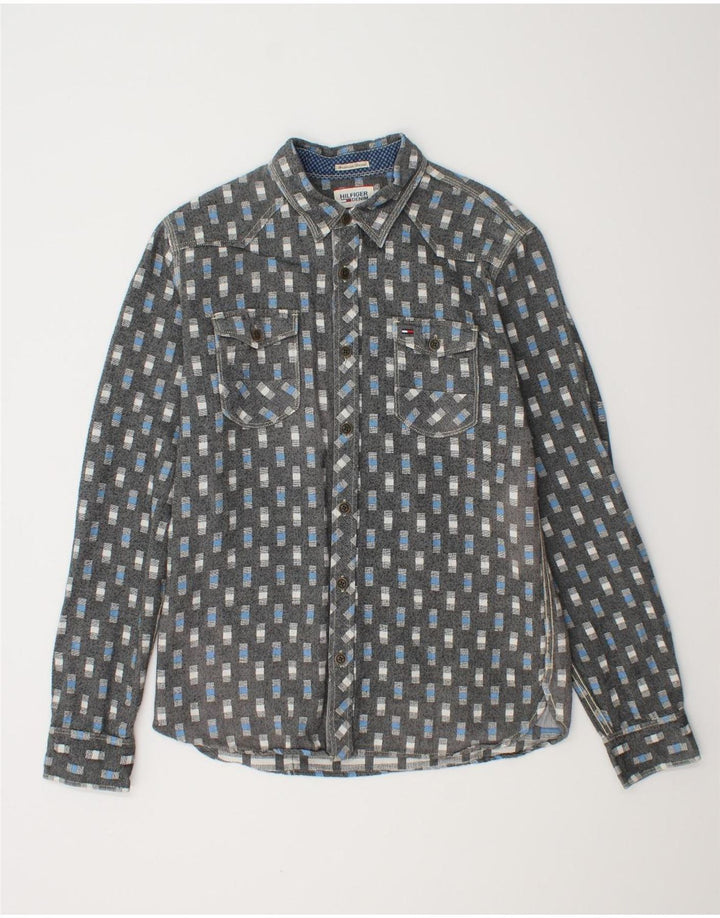 TOMMY HILFIGER Ανδρικό πουκάμισο μεγάλο γκρι γεωμετρικό βαμβακερό