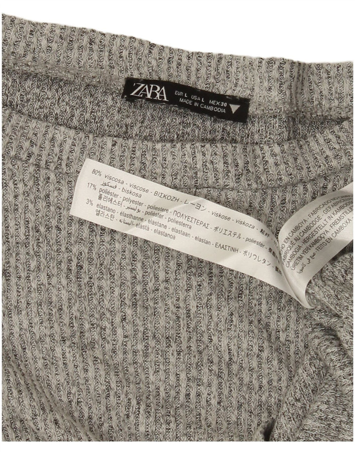 ZARA Γυναικείο πουλόβερ με λαιμόκοψη με λαιμόκοψη UK 14 μεγάλη γκρι βισκόζη