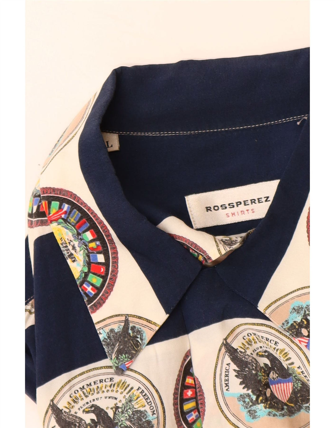 Ανδρικό γραφικό κοντομάνικο πουκάμισο VINTAGE Μεγάλο μπλε ναυτικό ριγέ βισκόζη