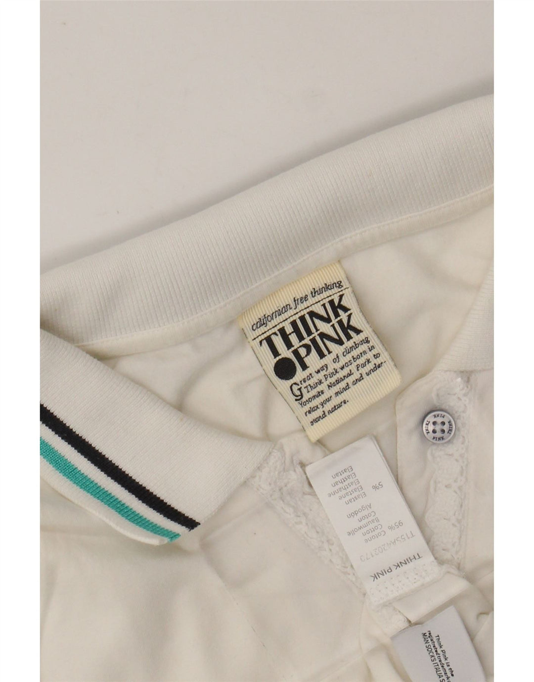 THINK PINK Γυναικείο γραφικό πόλο μπλουζάκι UK 8 μικρό λευκό βαμβακερό