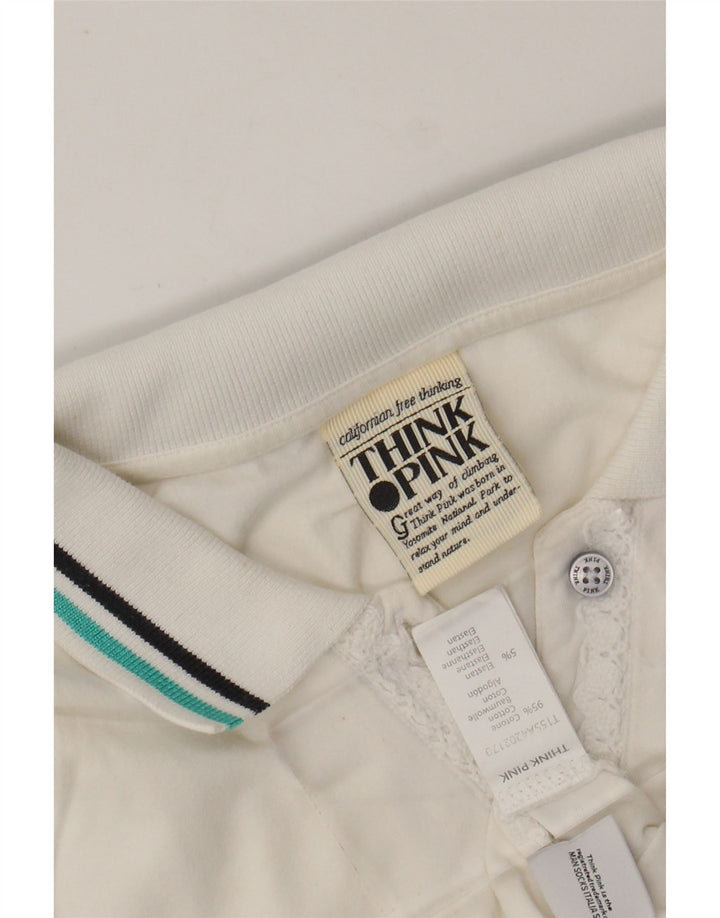 THINK PINK Γυναικείο γραφικό πόλο μπλουζάκι UK 8 μικρό λευκό βαμβακερό
