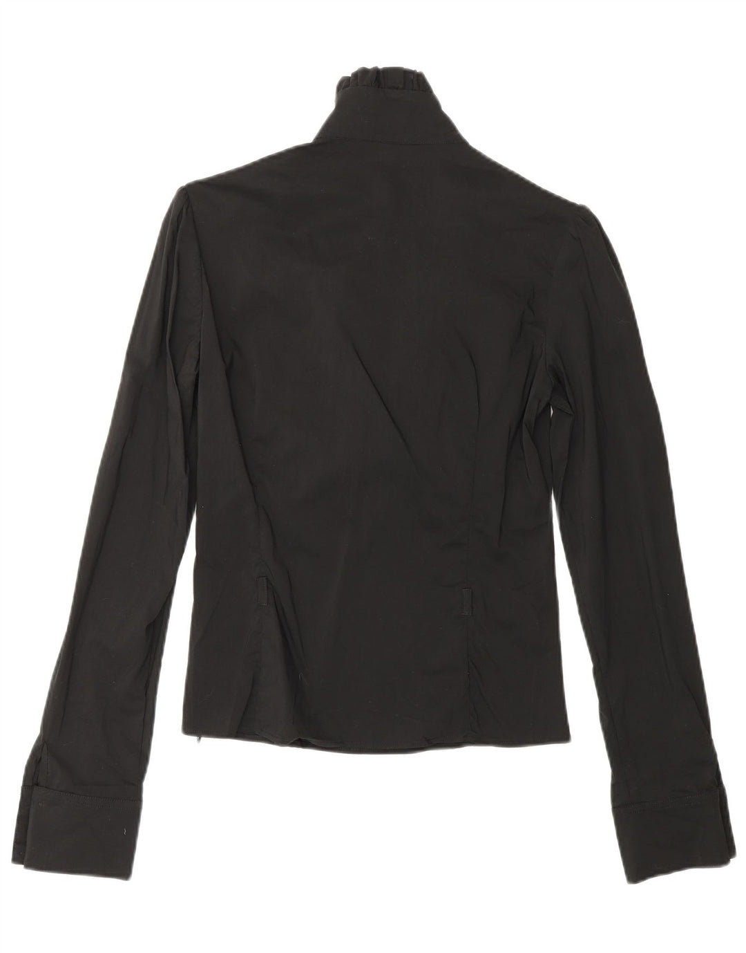 COVERI Γυναικείο βολάν μπροστινό μακρυμάνικο μπλούζα UK 10 Small Black Nylon