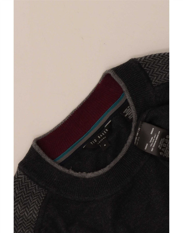 Ted Baker Mens Crew Jumper πουλόβερ με λαιμόκοψη μεγέθους 4 Large Grey Colourblock