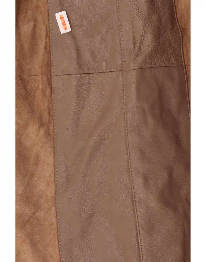 Norma Γυναικείο Loose Fit Δερμάτινο Παλτό UK 14 Medium Brown ριγέ Classic