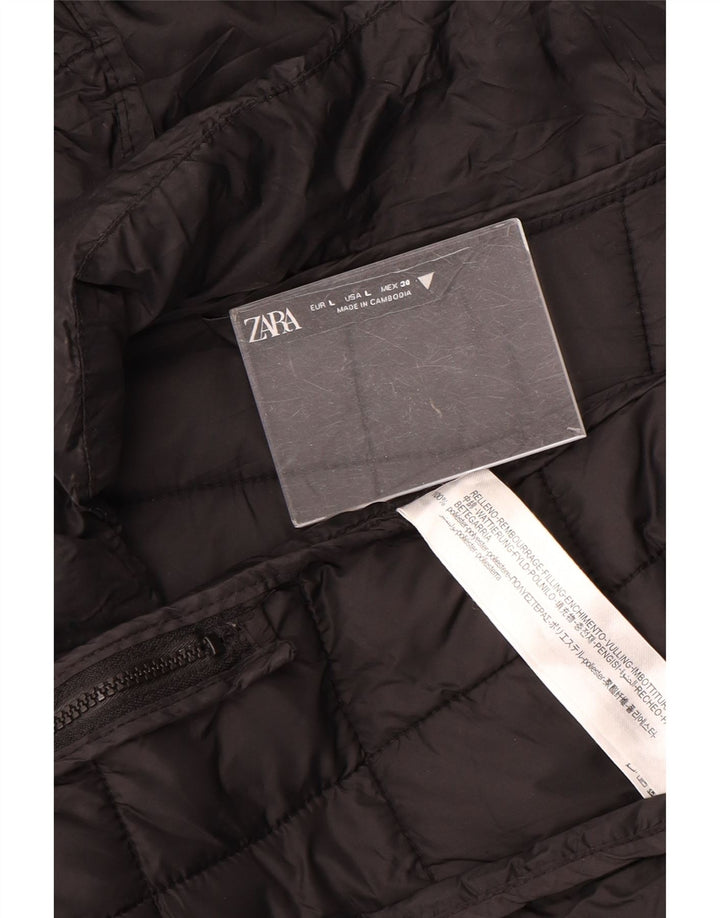 ZARA Γυναικείο παλτό με κουκούλα UK 16 Large Μαύρο Πολυεστέρας