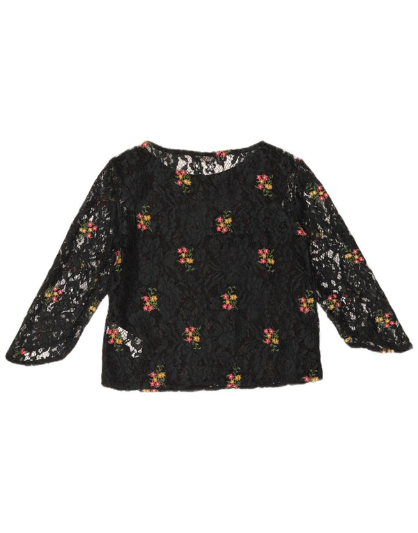 ZARA Γυναικεία δαντέλα με μανίκια 3/4 See Through Top UK 6 XS Navy Blue Floral