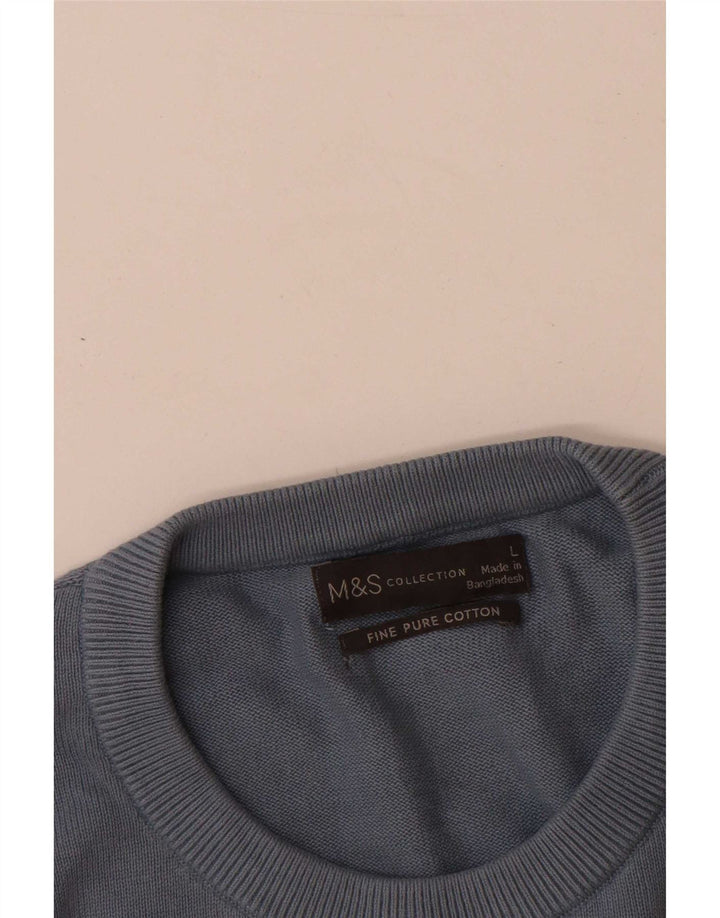 Marks & Spencer Ανδρικό πουλόβερ με λαιμόκοψη, μεγάλο μπλε βαμβακερό
