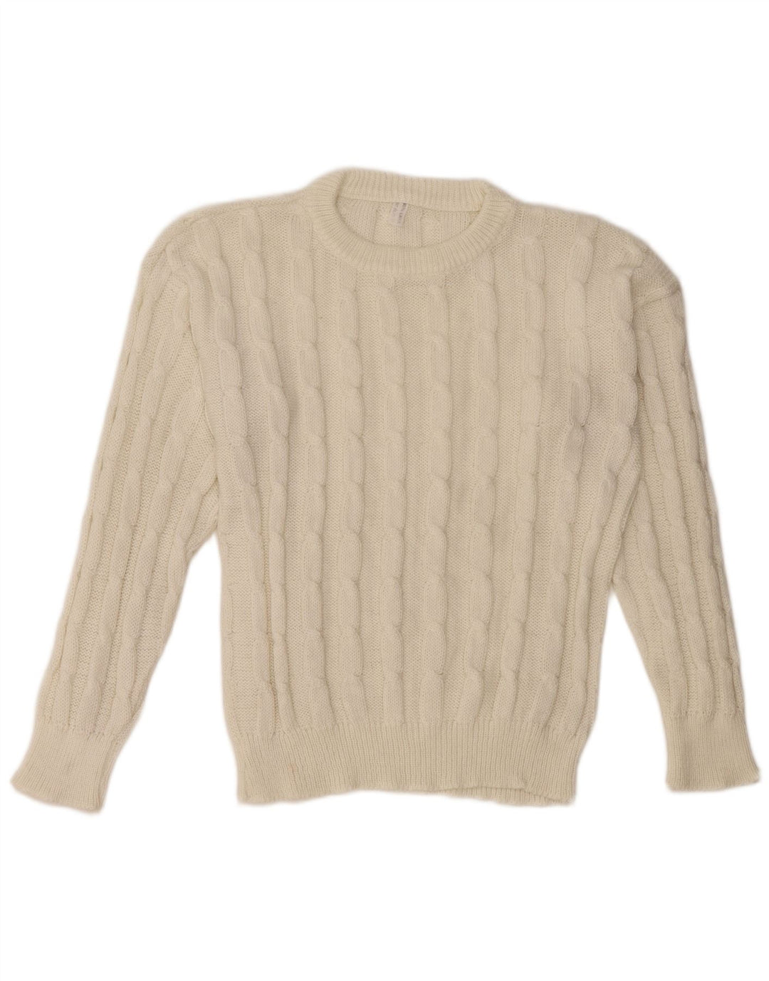 Γυναικείο πουλόβερ με λαιμόκοψη VINTAGE UK 14 Medium White Wool