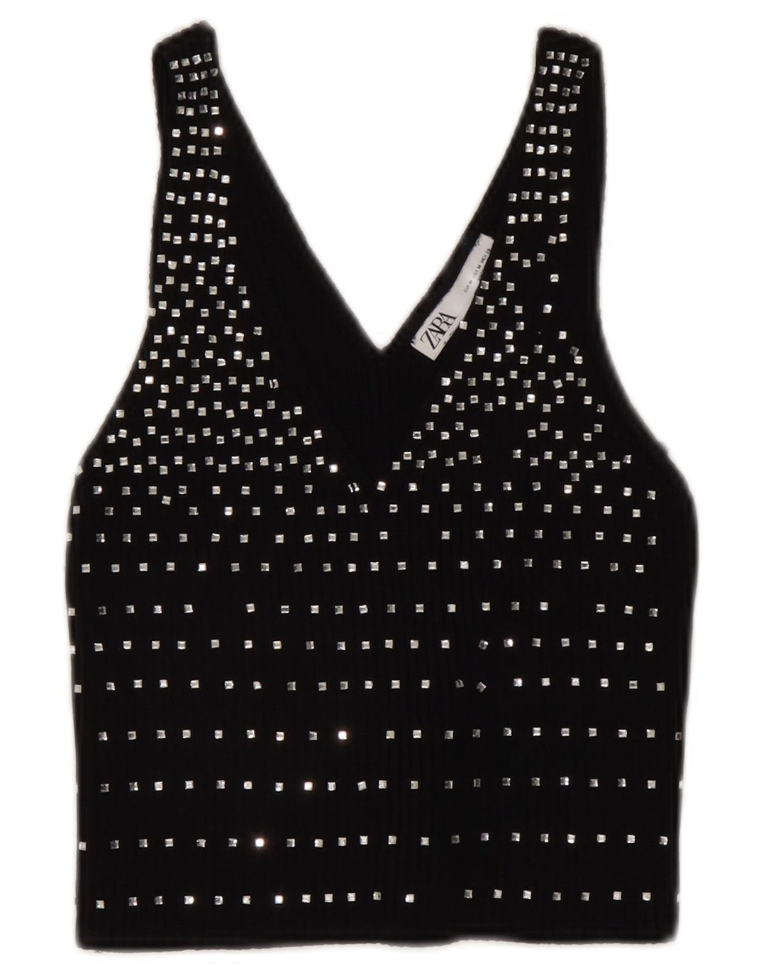 Zara Γυναικείο Αμάνικο Crop Top UK 12 Medium Black Spotted