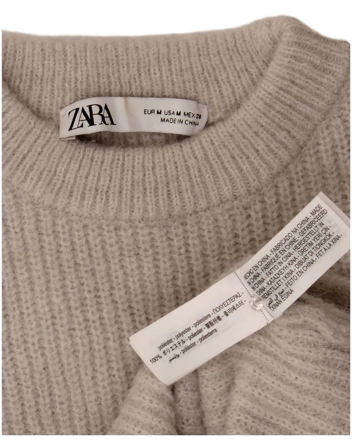 Zara Γυναικείο πουλόβερ με λαιμόκοψη Crop Crop UK 12 Medium Grey Polyester