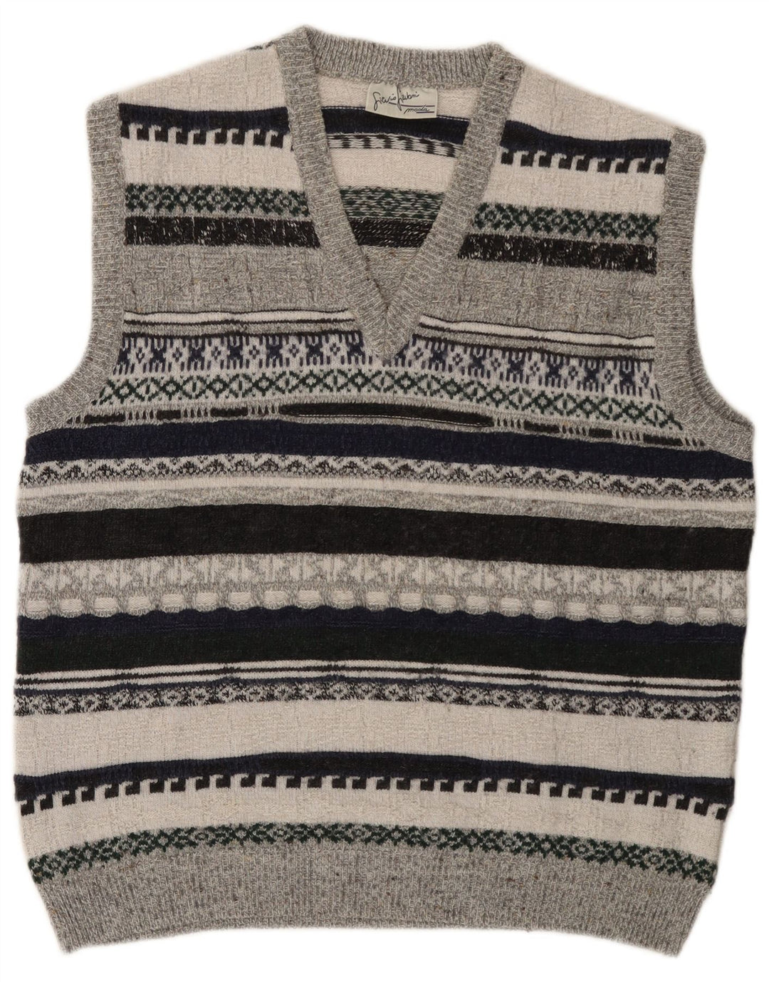 VINTAGE Ανδρικό γιλέκο Tank Top Μεσαίο Γκρι Ριγέ Πολυακρυλικό