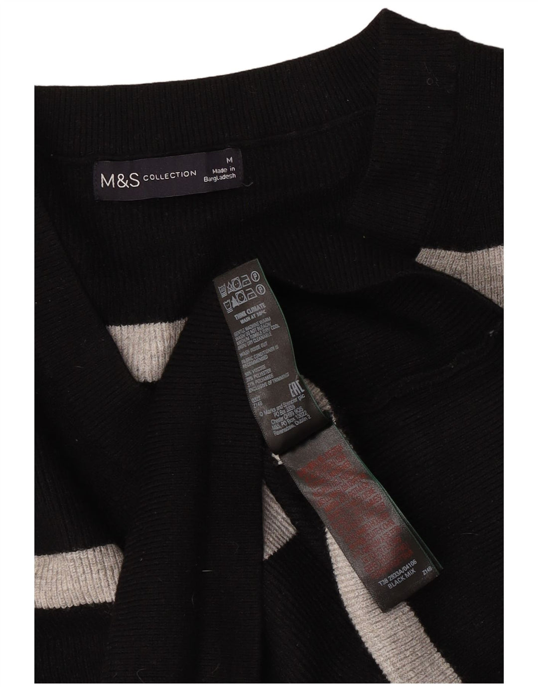 Marks & Spencer Γυναικείο πουλόβερ με λαιμόκοψη με V λαιμόκοψη UK 14 μέτριο μαύρο ριγέ