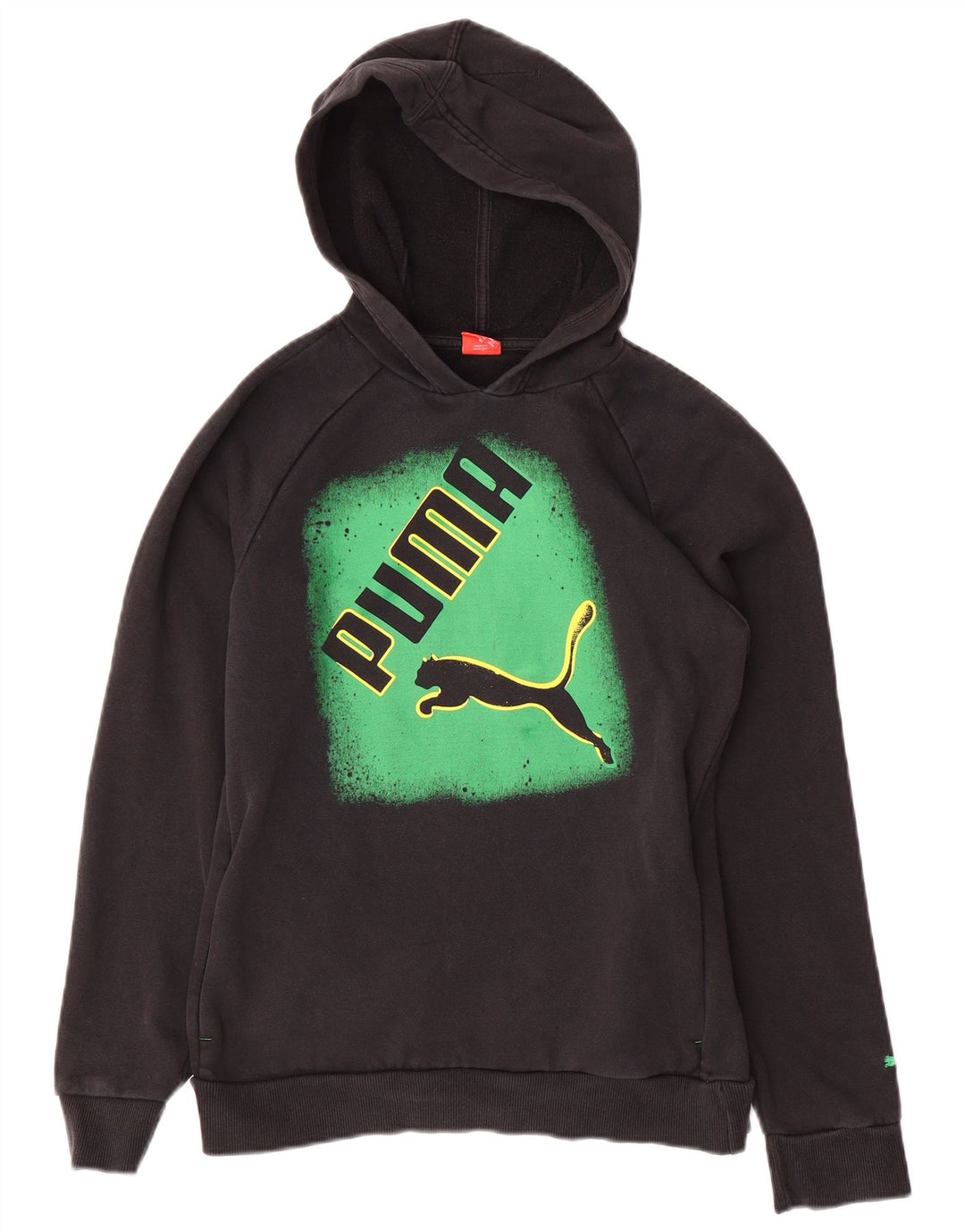 PUMA Boys Graphic Hoodie Jumper 13-14 Years Black Colourblock
