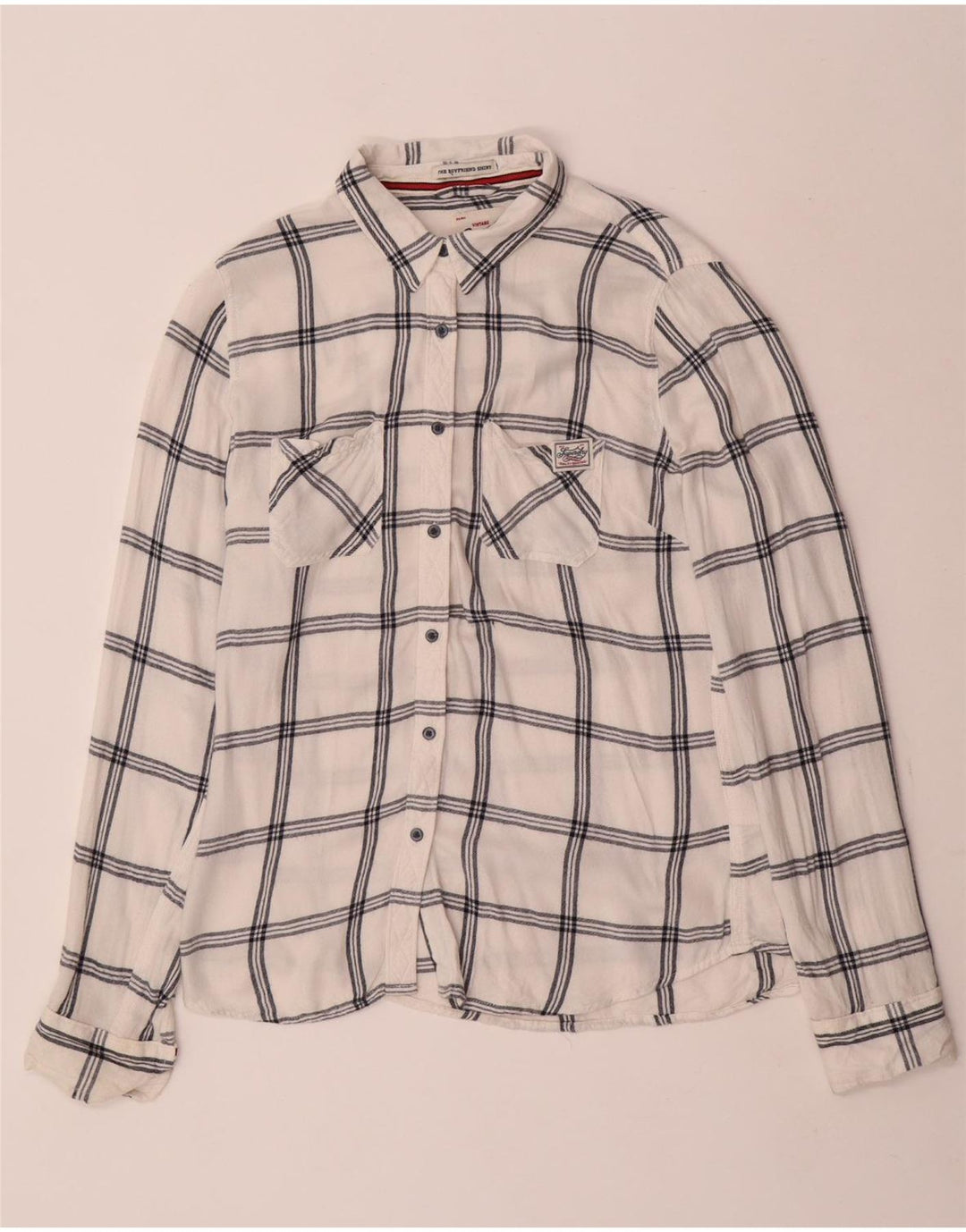 Superdry Γυναικείο πουκάμισο Boyfriend Flannel UK 14 μεσαία λευκή βισκόζη