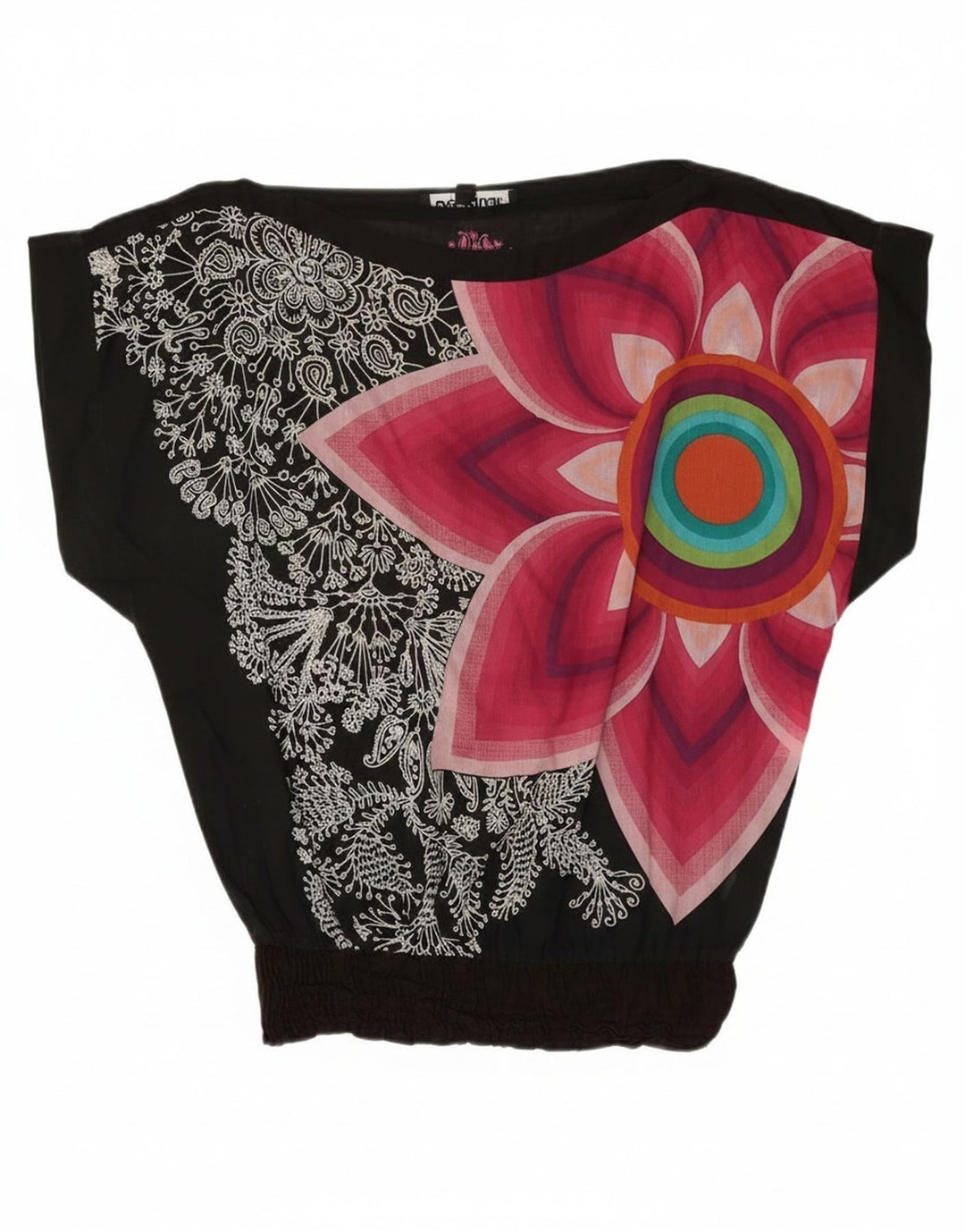 Desigual Womens See Through Oversized Μπλούζα Top UK 16 Large Black Floral