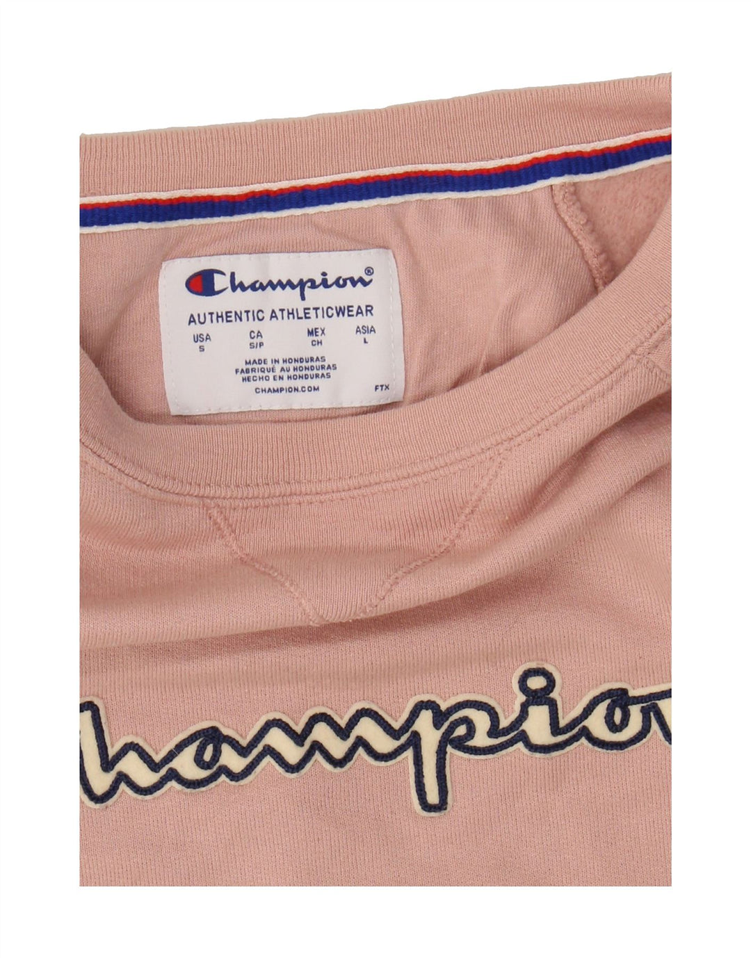 CHAMPION Mens Graphic Sweatshirt Jumper Small Pink Polyester Vintage Champion and Second-Hand Champion from Messina Hembry 
