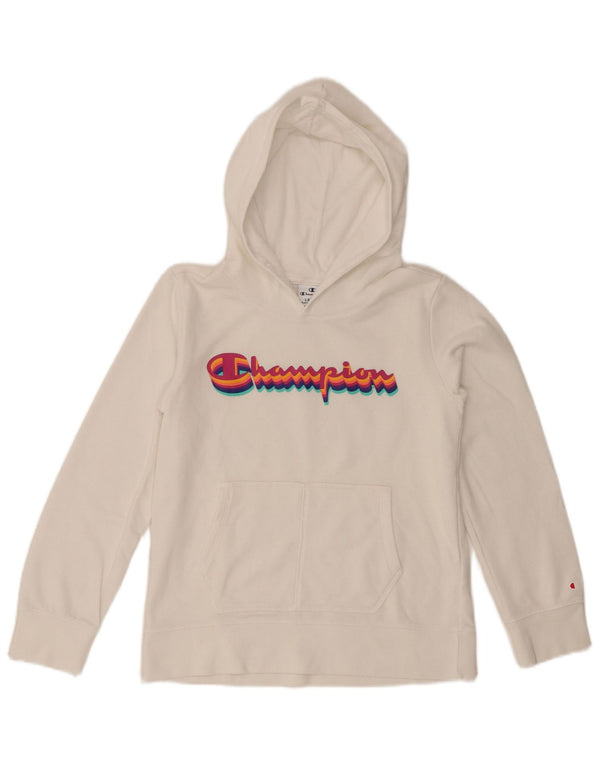 Champion Girls Graphic Hoodie Jumper 11-12 ετών μεγάλο λευκό βαμβακερό