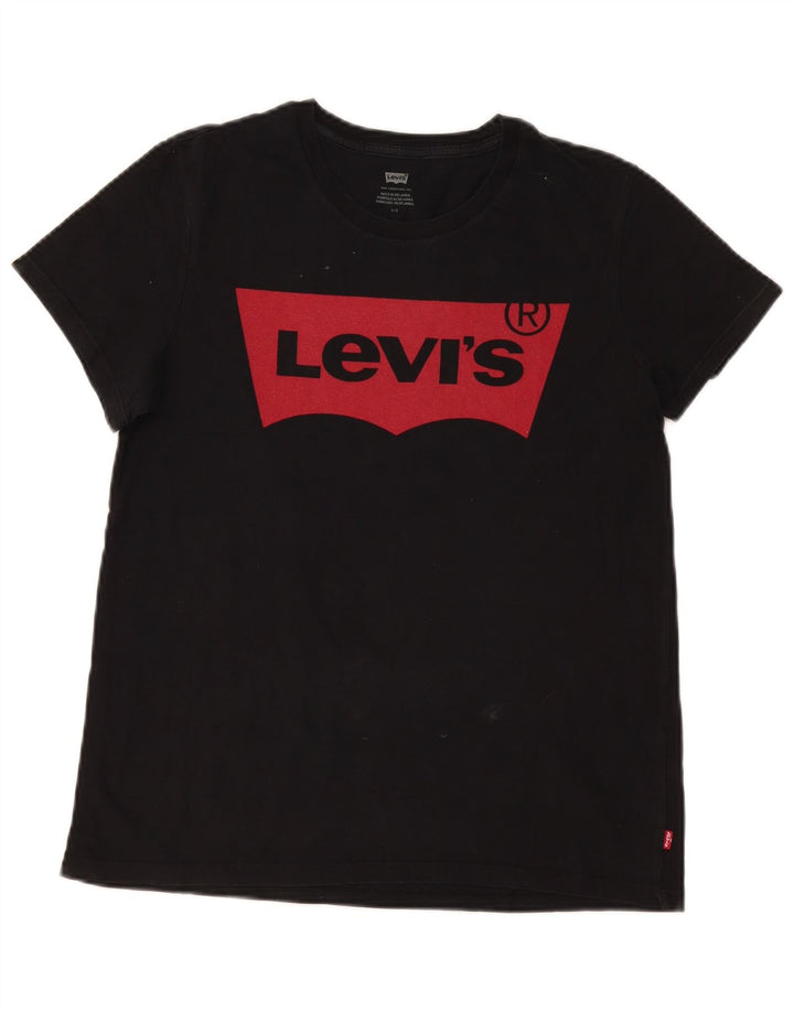 Γυναικείο γραφικό T-Shirt Levi's Top UK 14 Large Black