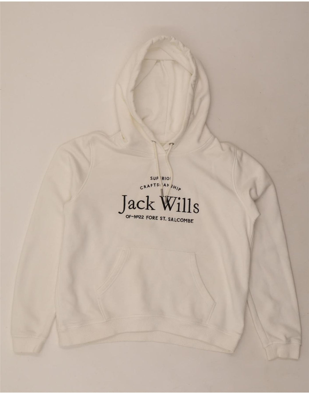JACK WILLS Γυναικείο υπερμεγέθη γραφικό μπλουζάκι με κουκούλα UK 16 μεγάλο λευκό βαμβακερό