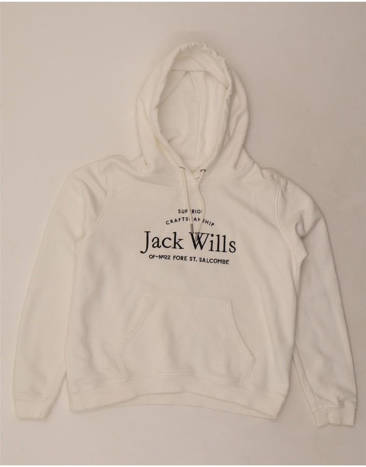 JACK WILLS Γυναικείο υπερμεγέθη γραφικό μπλουζάκι με κουκούλα UK 16 μεγάλο λευκό βαμβακερό
