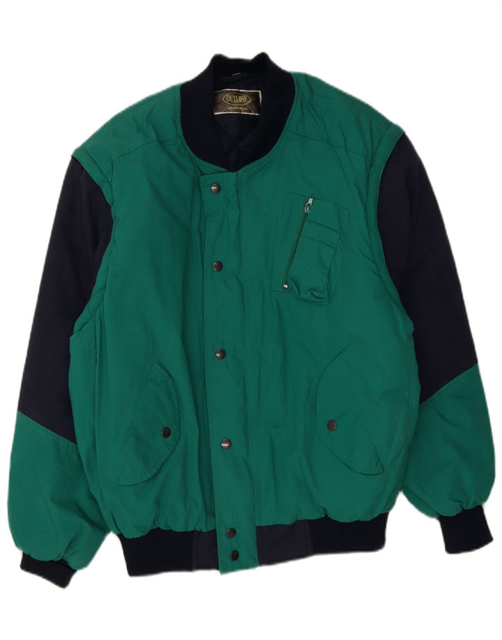 Vintage Ανδρικό μπουφάν UK 40 Large Green Colourblock Πολυεστέρας