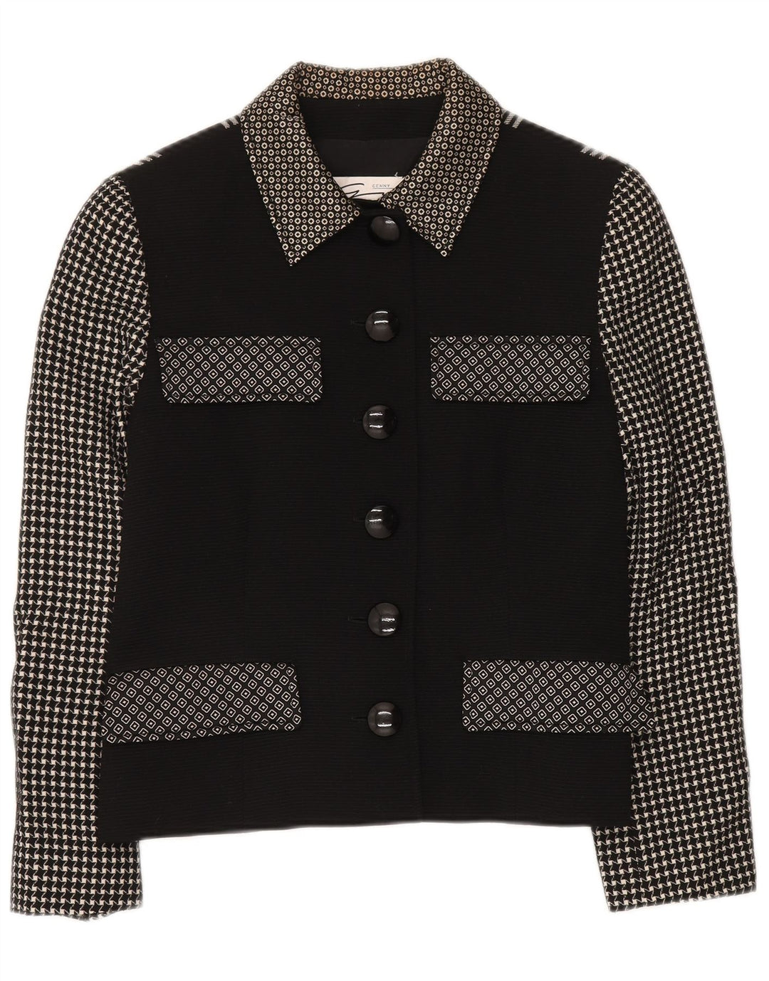 GENNY Γυναικείο σακάκι 6 κουμπιών UK 14 Medium Black Patchwork