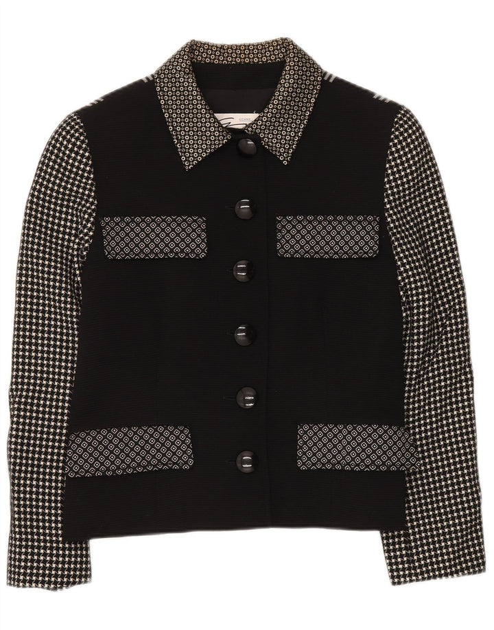 GENNY Γυναικείο σακάκι 6 κουμπιών UK 14 Medium Black Patchwork