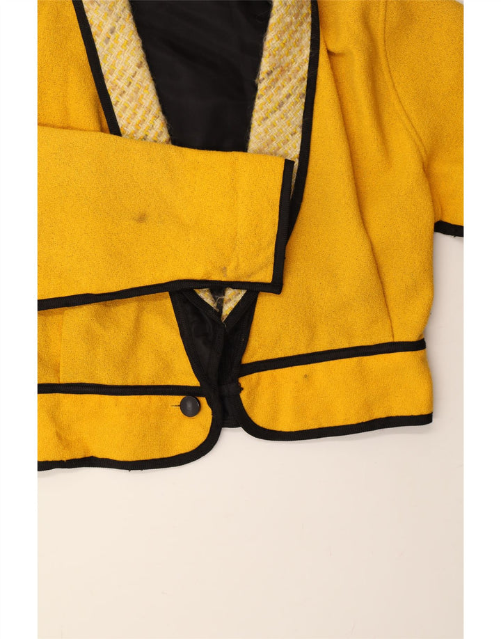 VIKI AMIKO Womens Crop 1 Button Blazer Jacket UK 16 Large Yellow Striped Vintage Viki Amiko and Second-Hand Viki Amiko from Messina Hembry 