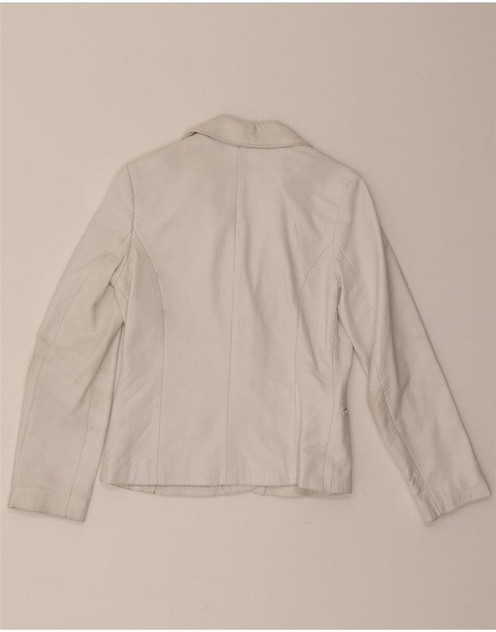 VINTAGE Womens Leather 2 Button Blazer Jacket IT 40 Small White Leather Vintage Vintage and Second-Hand Vintage from Messina Hembry 
