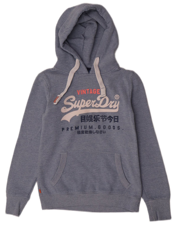 Superdry Womens Graphic Hoodie Jumper UK 10 Small Blue Cotton