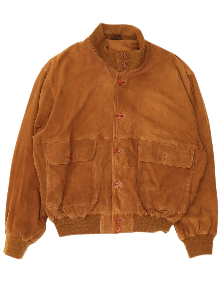 Vintage Ανδρικό Suede Bomber Jacket IT 48 Medium Brown