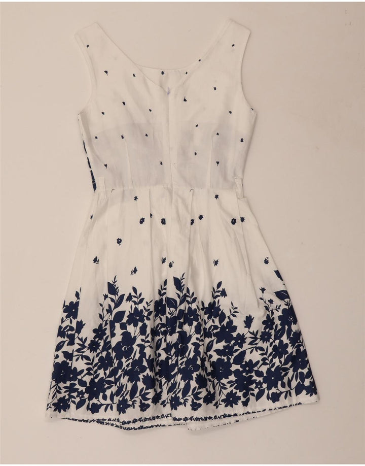 VINTAGE Γυναικείο Αμάνικο Φόρεμα UK 8 Small White Floral Βαμβακερό