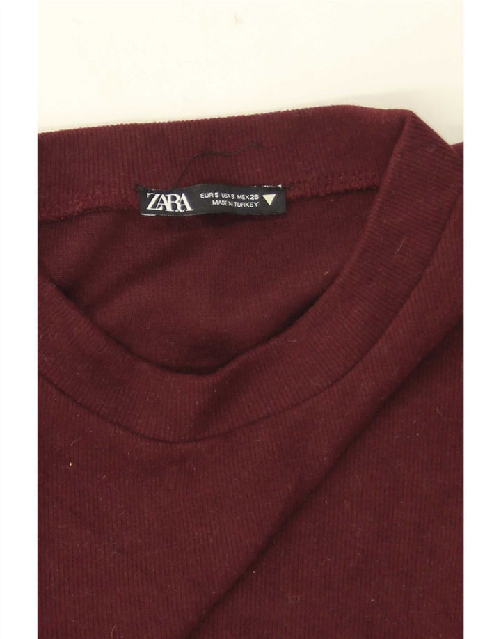 Zara Γυναικεία Μπλούζα Crop Top UK 8 Small Burgundy