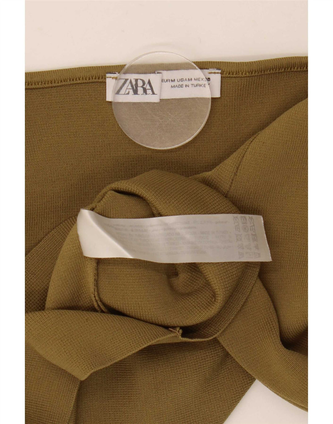 Zara Γυναικείο Crop Top Μακρύ μανίκι UK 12 Medium Khaki Polyester