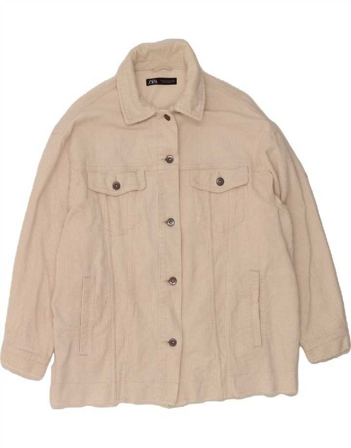 ZARA Womens Oversized Corduroy Jacket UK 14 Medium Off White Cotton Vintage Zara and Second-Hand Zara from Messina Hembry 