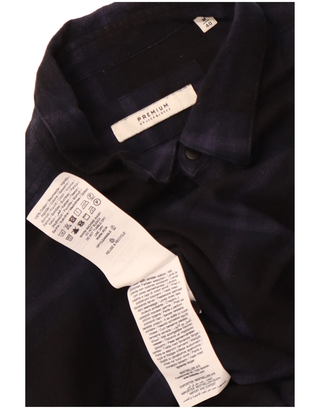 JACK & JONES Ανδρικό πουκάμισο φανελένιο νούμερο 40 Medium Navy Blue Check Cotton