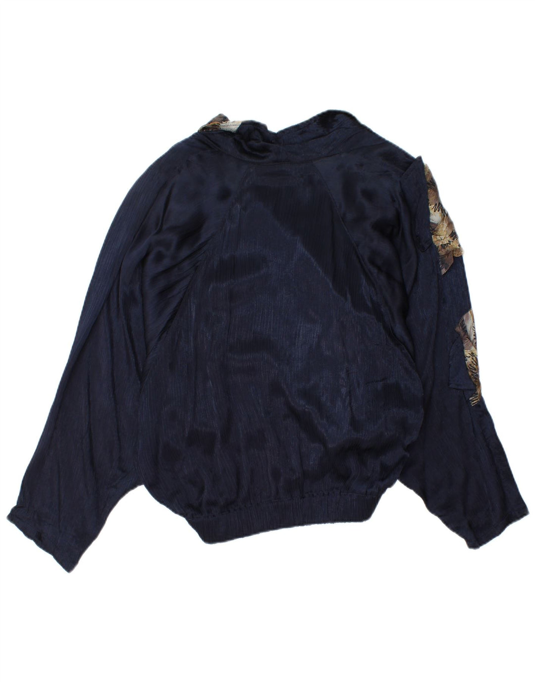Vintage γυναικείο Asymmetric Bomber Jacket UK 10 Small Navy Blue Animal Print