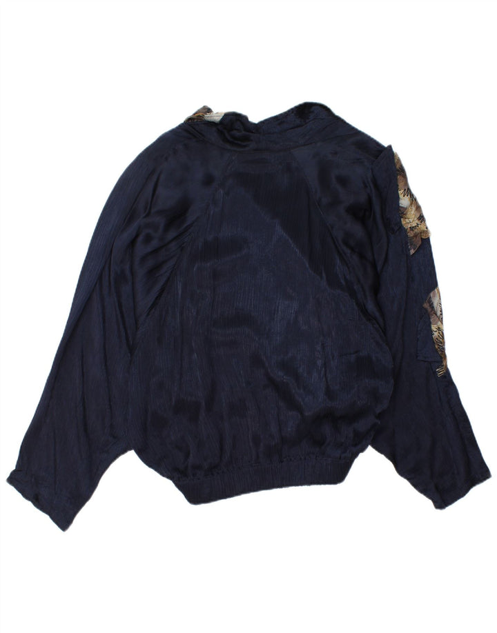 Vintage γυναικείο Asymmetric Bomber Jacket UK 10 Small Navy Blue Animal Print