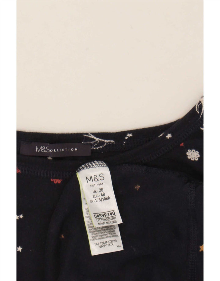 Marks & Spencer Womens Abstract Pattern Top 3/4 Sleeve UK 20 2XL Navy Blue