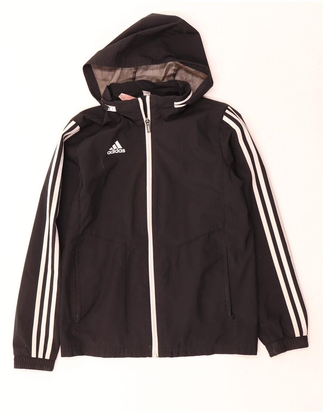 Adidas Boys Hooded Rain Jacket 11-12 Years Black Polyester
