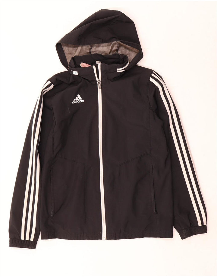 Adidas Boys Hooded Rain Jacket 11-12 Years Black Polyester