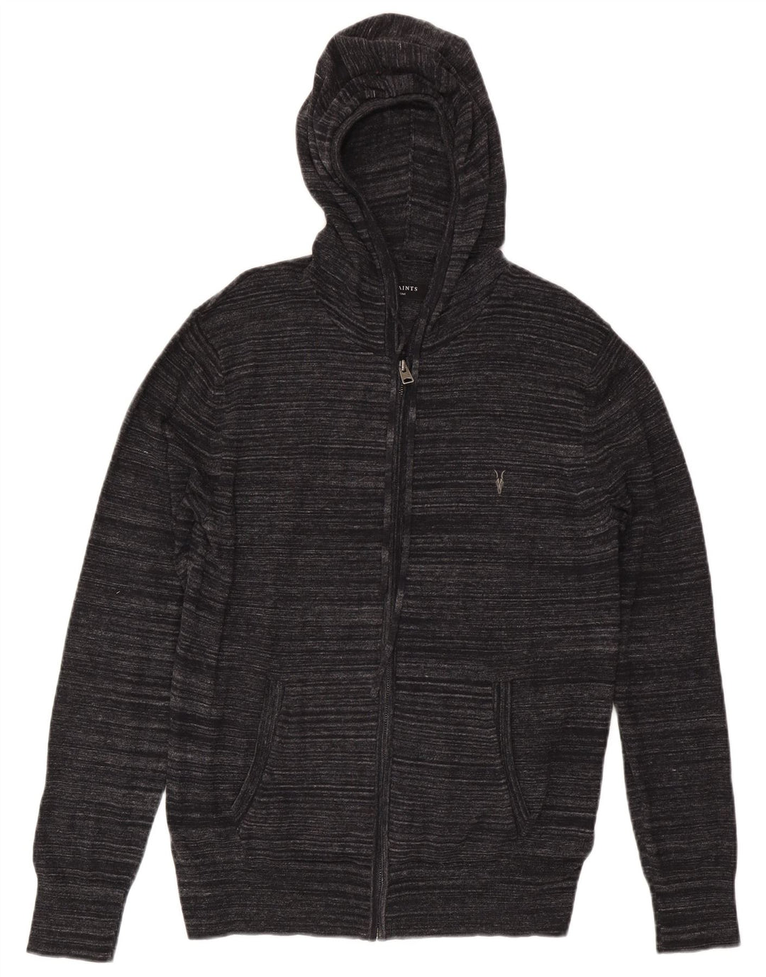 Ανδρικό πουλόβερ ζακέτα με κουκούλα All Saints Βαμβακερό μεσαίο μαύρο ρίγες
