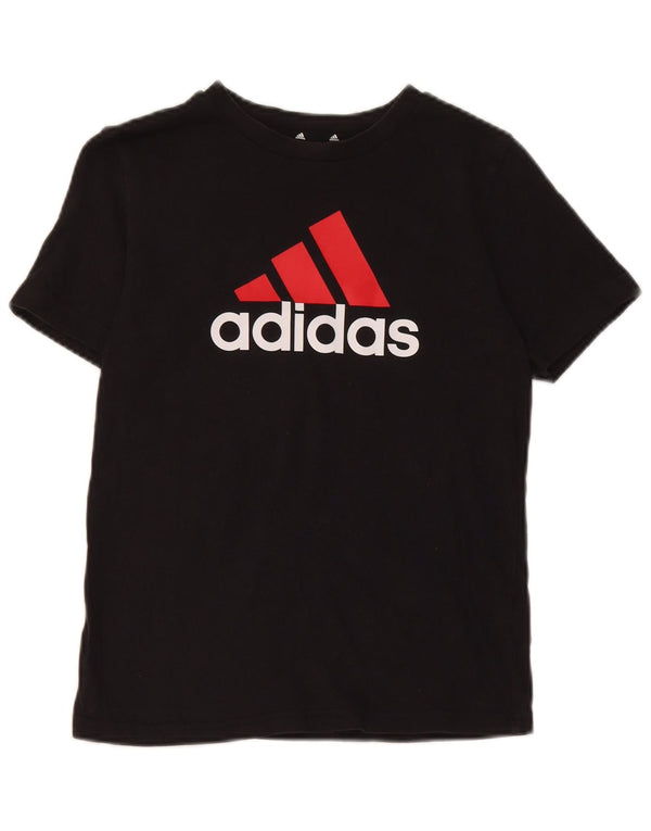 Γραφικό T-Shirt Adidas Boys Top 9-10 ετών μαύρο βαμβακερό