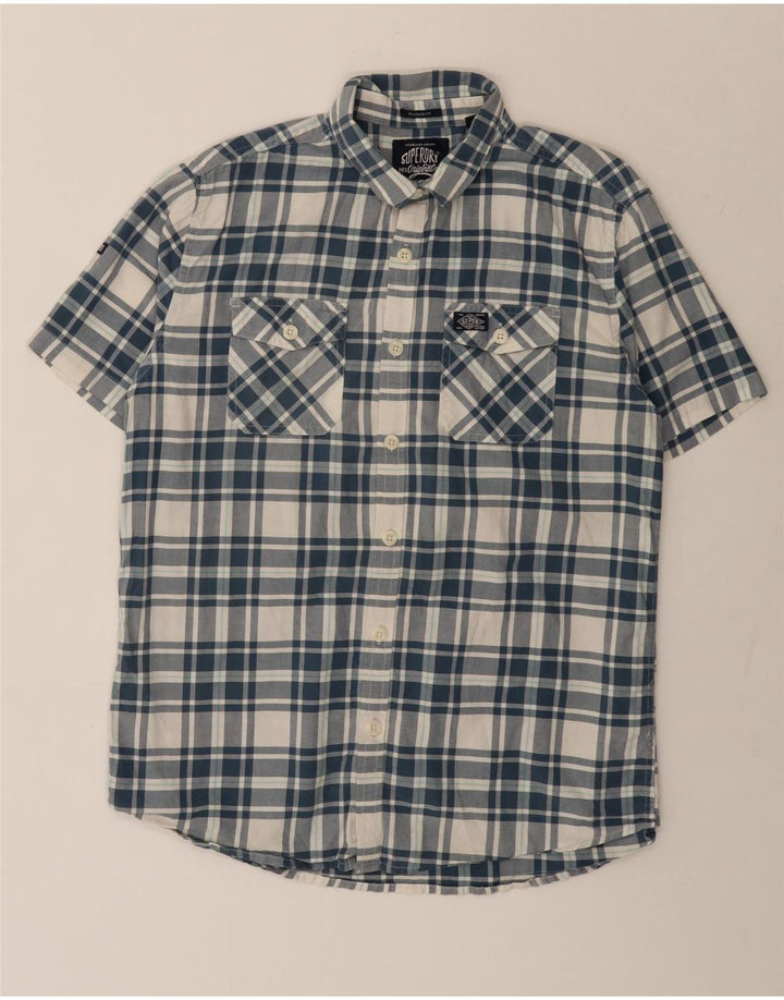 Ανδρικό κοντομάνικο πουκάμισο Superdry XL Blue Check Cotton