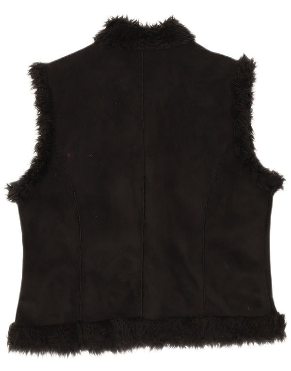 A Wear Womens Sherpa Gilet UK 14 Large Black Floral Polyester