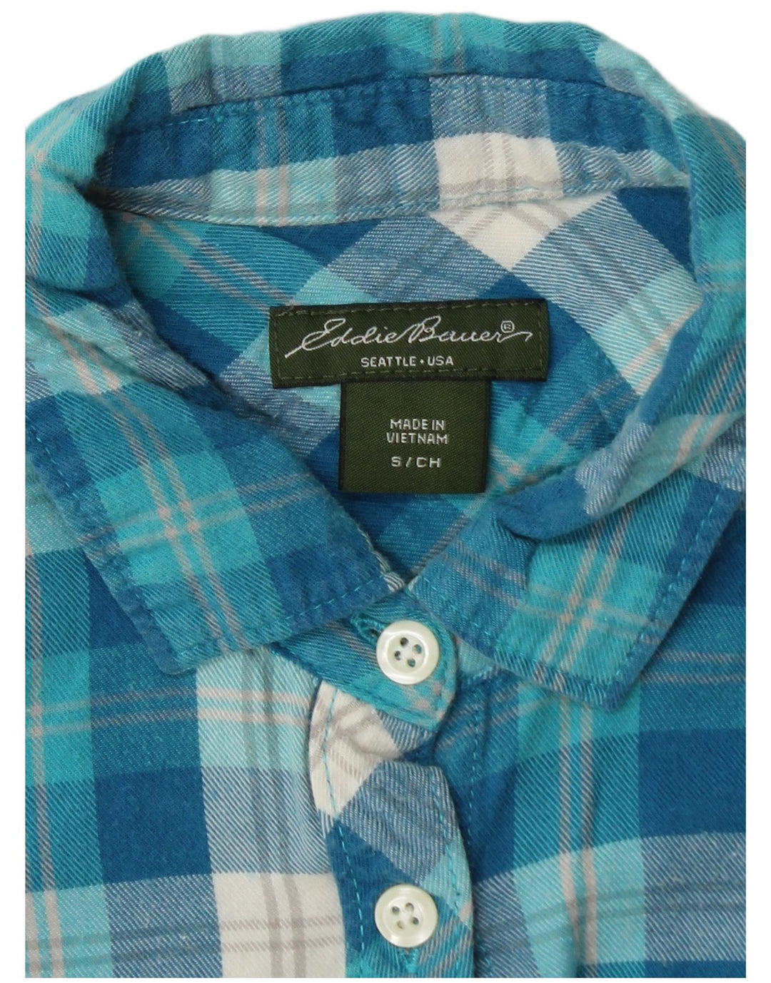 EDDIE BAUER Γυναικείο φανελένιο πουκάμισο UK 10 Small Blue Check Cotton
