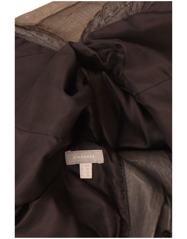 Stefanel Γυναικείο δερμάτινο μπουφάν 2 κουμπιών δερμάτινο μπλέιζερ IT 40 Small Grey Leather